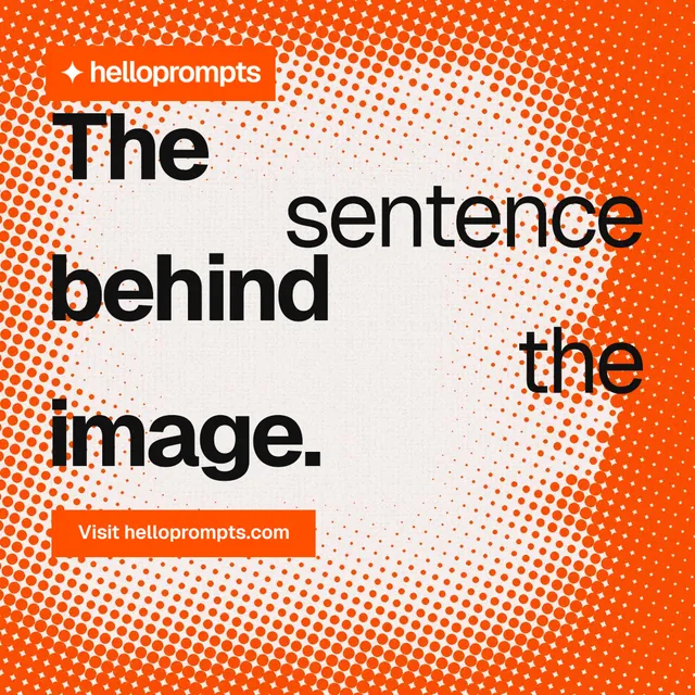Instagram post for HelloPrompts: "The sentence behind the image." Split block style, stacked layout, light palette in orange, white.