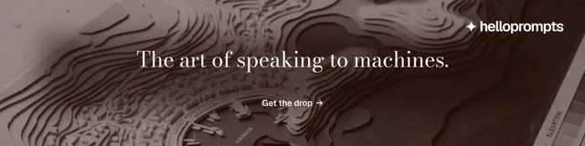 LinkedIn banner for HelloPrompts: "The art of speaking to machines." Minimal luxury style, centred layout, dark palette in black, orange, grey.