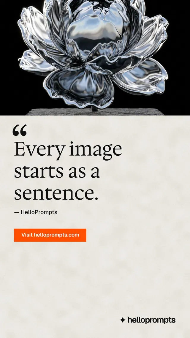 Instagram story for HelloPrompts: "Every image starts as a sentence." Swiss style, quote layout, light palette in white, black, yellow.