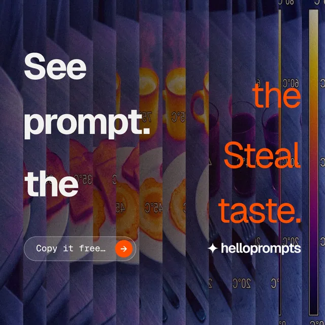 Instagram post for HelloPrompts: "See the prompt. Steal the taste." Agentic glass style, stacked layout, dark palette in purple, blue, grey.