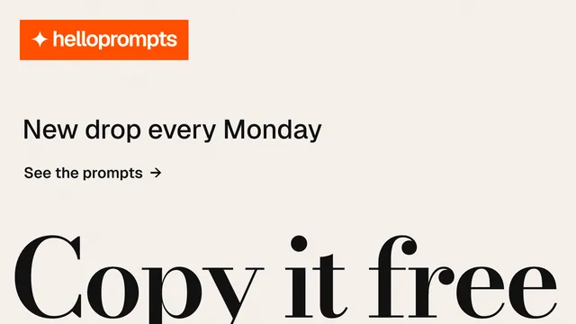 Landscape graphic for HelloPrompts: "The art of speaking to machines." Minimal luxury style, oversized layout, light palette in white, orange.