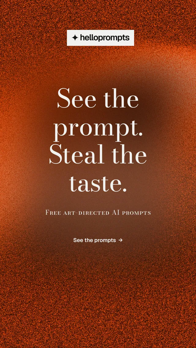 Instagram story for HelloPrompts: "See the prompt. Steal the taste." Minimal luxury style, smallcaps layout, dark palette in orange, brown.