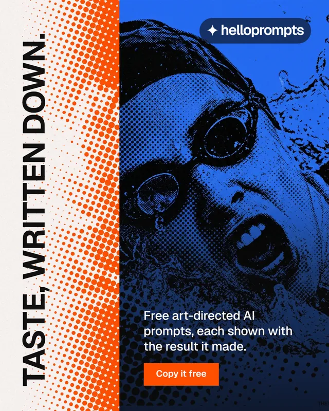 Instagram portrait post for HelloPrompts: "Taste, written down." Swiss style, vertical layout, dark palette in orange, black, blue.