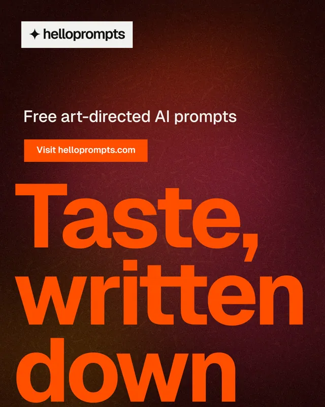 Instagram portrait post for HelloPrompts: "Taste, written down." Swiss style, oversized layout, dark palette in black, red, orange.