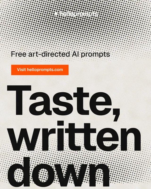 Instagram portrait post for HelloPrompts: "See the prompt. Steal the taste." Swiss style, oversized layout, light palette in grey, white, yellow.