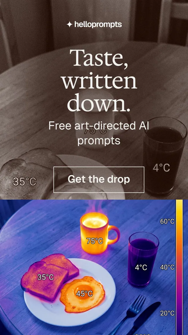 Instagram story for HelloPrompts: "Taste, written down." Editorial style, skeleton layout, dark palette in red, blue, purple.