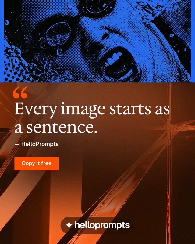 Instagram portrait post for HelloPrompts: "The art of speaking to machines." Swiss style, quote layout, dark palette in black, orange, red.