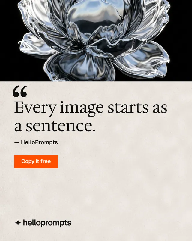 Instagram portrait post for HelloPrompts: "Every image starts as a sentence." Swiss style, quote layout, light palette in orange, black, grey.