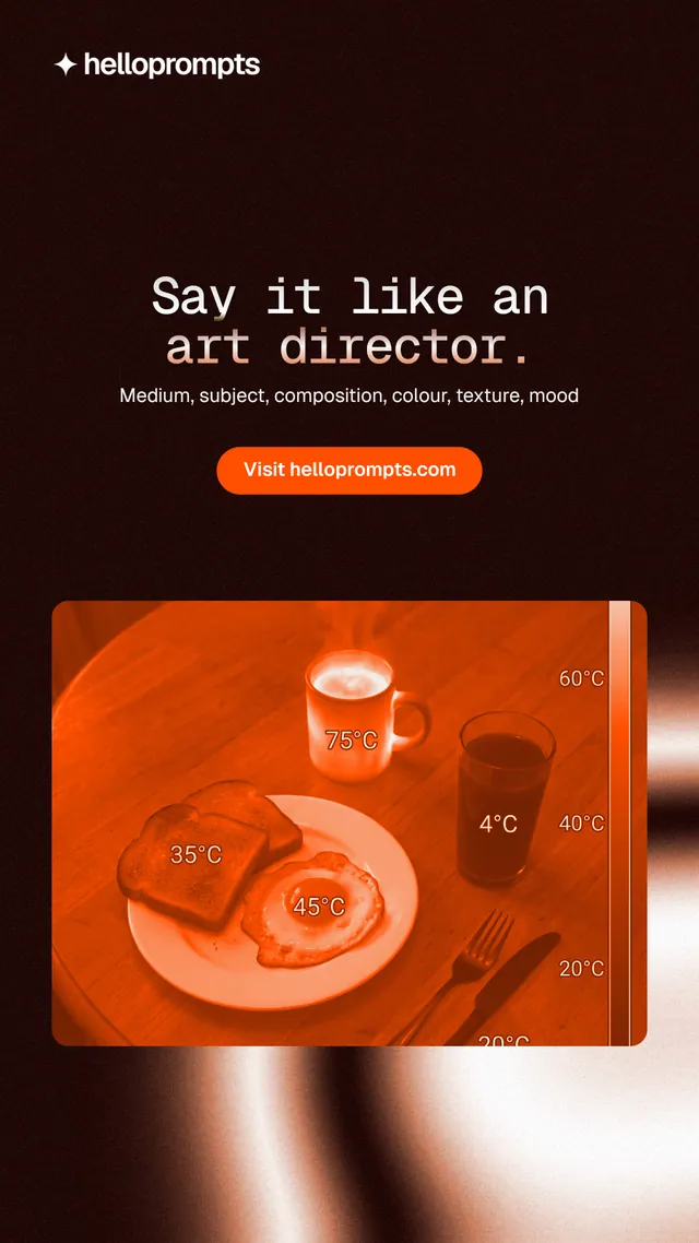 Instagram story for HelloPrompts: "Say it like an art director." Y2K style, centred layout, dark palette in orange, black.