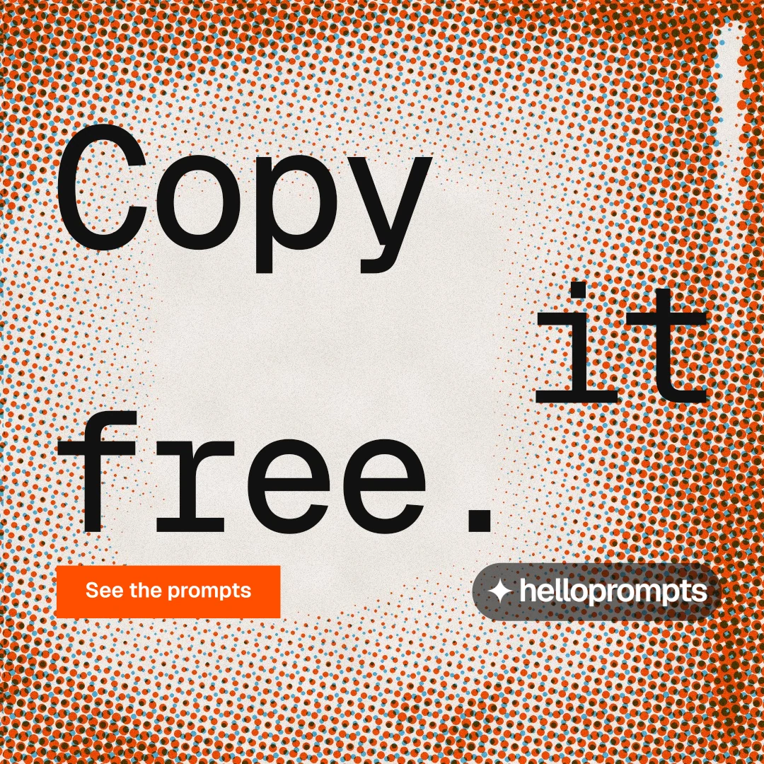 Instagram post for HelloPrompts: "Copy it free." Swiss style, stacked layout, light palette in orange, brown.