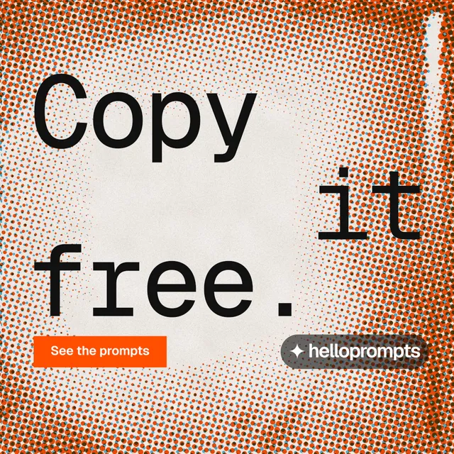 Instagram post for HelloPrompts: "Copy it free." Swiss style, stacked layout, light palette in orange, brown.
