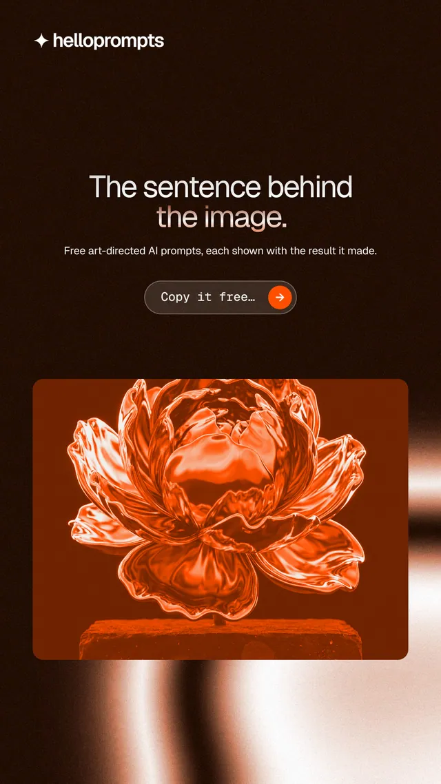 Instagram story for HelloPrompts: "The sentence behind the image." Agentic glass style, centred layout, dark palette in black, orange.
