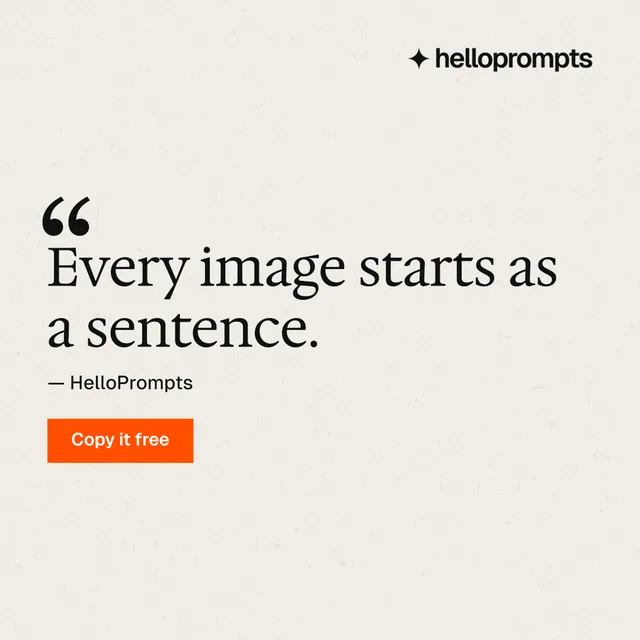 Instagram post for HelloPrompts: "Copy it free." Swiss style, quote layout, light palette in white, yellow, orange.