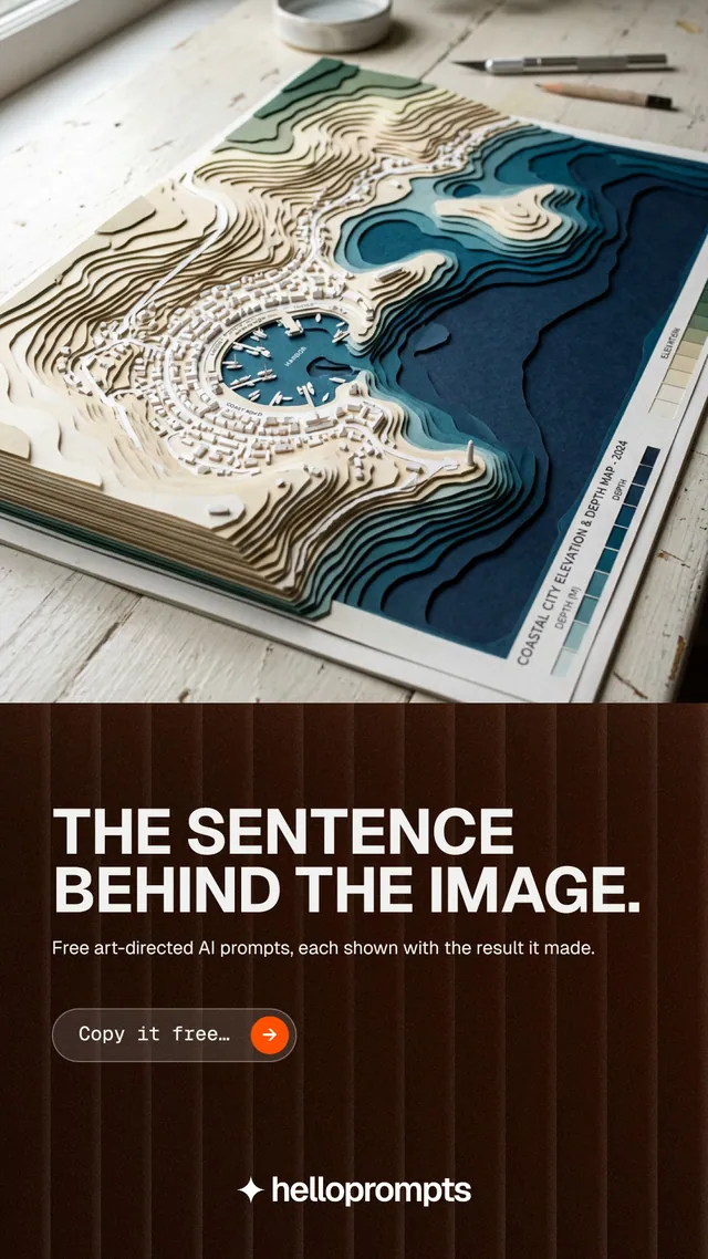 Instagram story for HelloPrompts: "The sentence behind the image." Agentic glass style, bottom layout, dark palette in orange, black, grey.