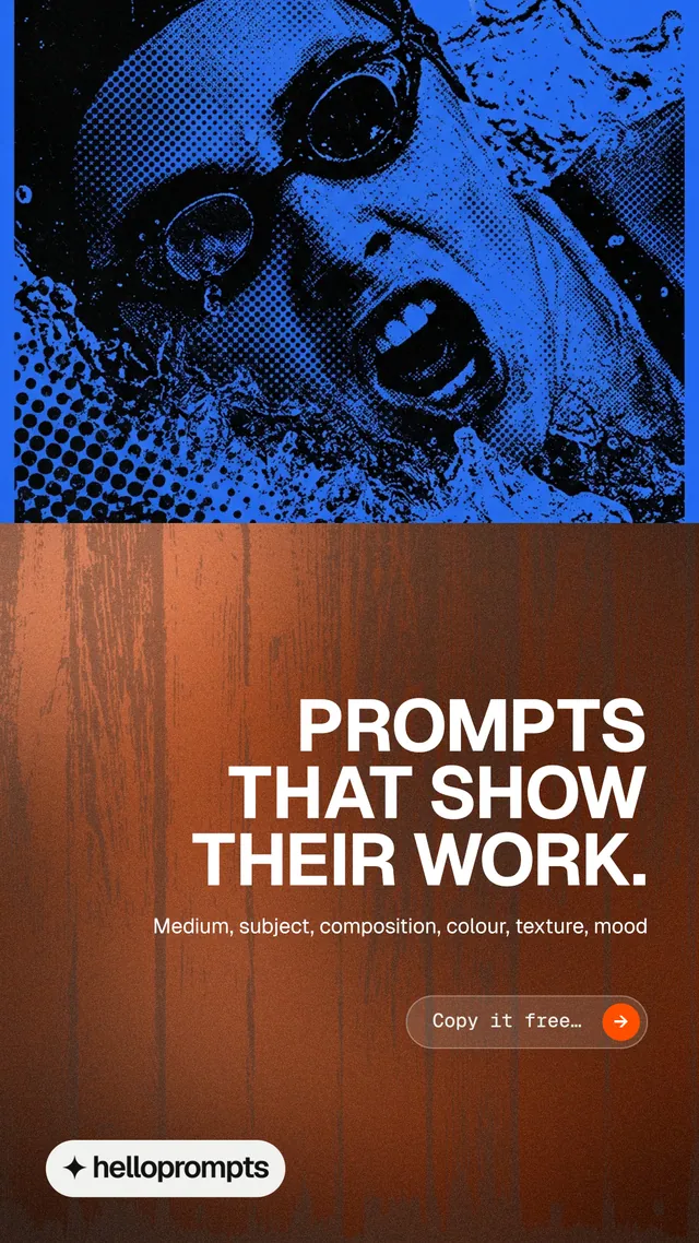 Instagram story for HelloPrompts: "Prompts that show their work." Agentic glass style, right layout, dark palette in orange, blue, grey.