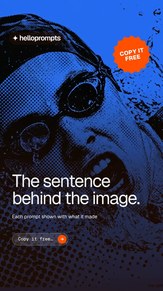 Instagram story for HelloPrompts: "The sentence behind the image." Agentic glass style, sticker layout, dark palette in blue, black.