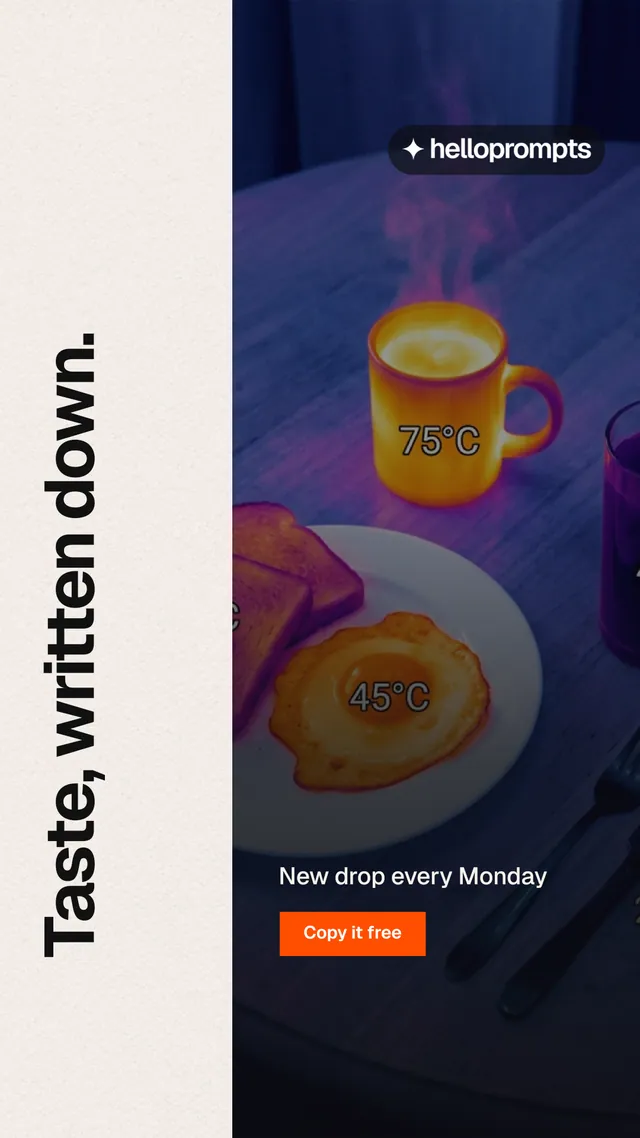 Instagram story for HelloPrompts: "Taste, written down." Swiss style, vertical layout, dark palette in purple, white, black.