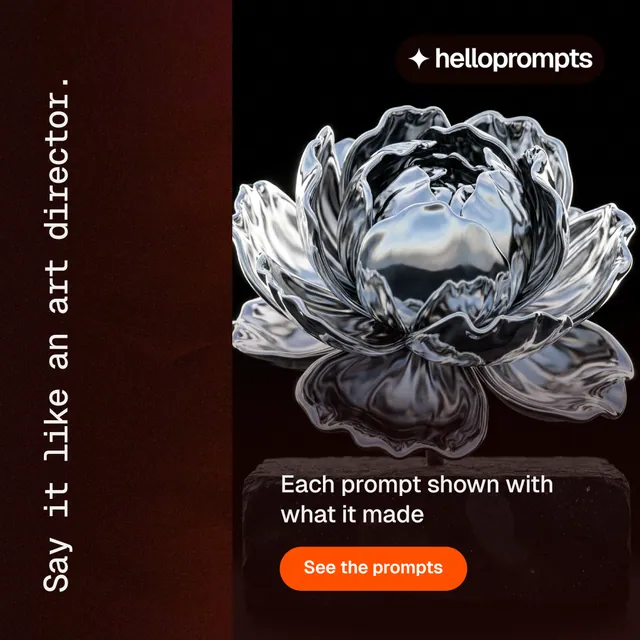 Instagram post for HelloPrompts: "Say it like an art director." Y2K style, vertical layout, dark palette in black, grey, red.