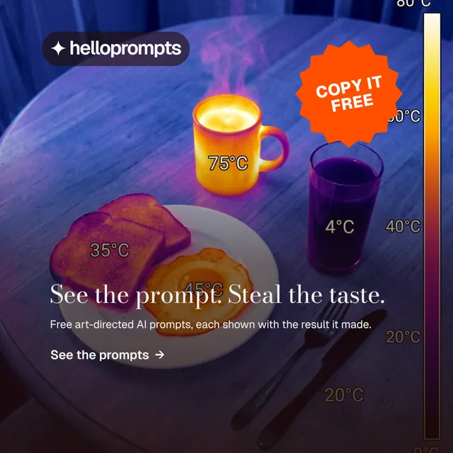 Instagram post for HelloPrompts: "See the prompt. Steal the taste." Minimal luxury style, sticker layout, dark palette in purple, grey, pink.