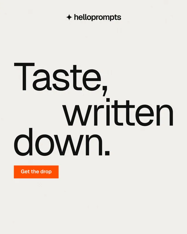 Instagram portrait post for HelloPrompts: "Taste, written down." Swiss style, stacked layout, light palette in white, grey.