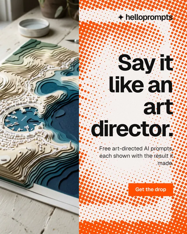Instagram portrait post for HelloPrompts: "Say it like an art director." Swiss style, right layout, light palette in orange, white.