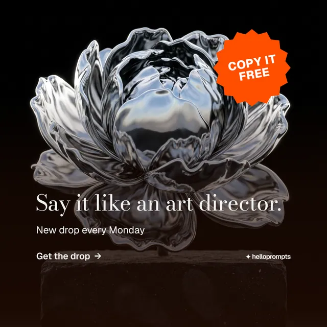 Instagram post for HelloPrompts: "Say it like an art director." Minimal luxury style, sticker layout, dark palette in black, orange, grey.