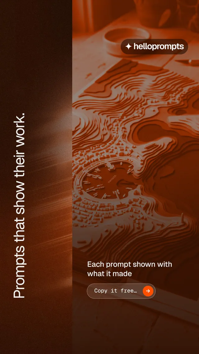 Instagram story for HelloPrompts: "Prompts that show their work." Agentic glass style, vertical layout, dark palette in black, orange, brown.