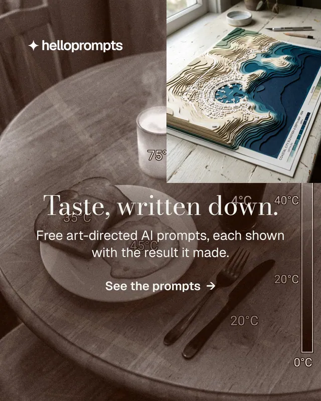 Instagram portrait post for HelloPrompts: "Taste, written down." Minimal luxury style, skeleton layout, dark palette in grey, orange.