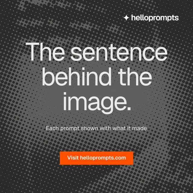 Instagram post for HelloPrompts: "The sentence behind the image." Split block style, centred layout, dark palette in black, grey.