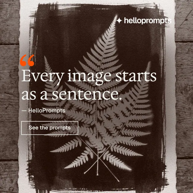 Instagram post for HelloPrompts: "Copy it free." Editorial style, quote layout, dark palette in grey, black, orange.