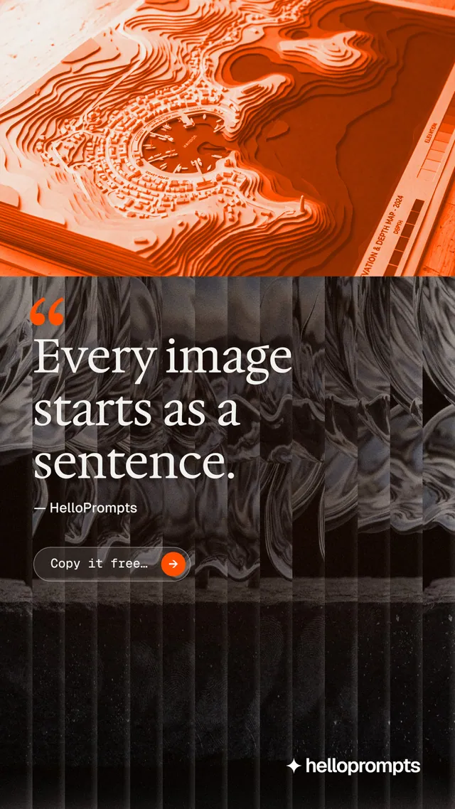 Instagram story for HelloPrompts: "Copy it free." Agentic glass style, quote layout, dark palette in black, orange, brown.