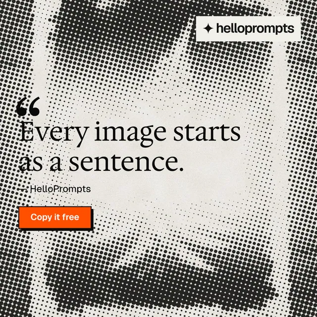 Instagram post for HelloPrompts: "The sentence behind the image." Brutalist style, quote layout, light palette in grey, white, yellow.