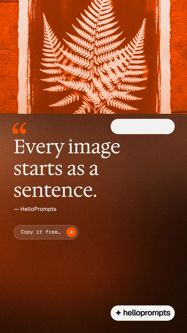 Instagram story for HelloPrompts: "Taste, written down." Agentic glass style, quote layout, dark palette in orange, brown.