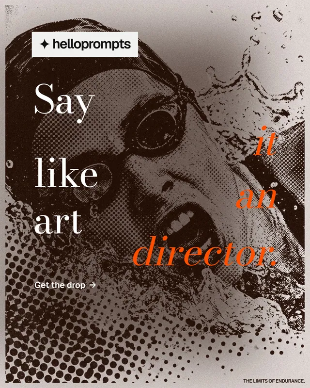Instagram portrait post for HelloPrompts: "Say it like an art director." Minimal luxury style, stacked layout, dark palette in grey, orange.