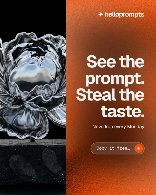 Instagram portrait post for HelloPrompts: "See the prompt. Steal the taste." Agentic glass style, right layout, dark palette in brown, orange, black.