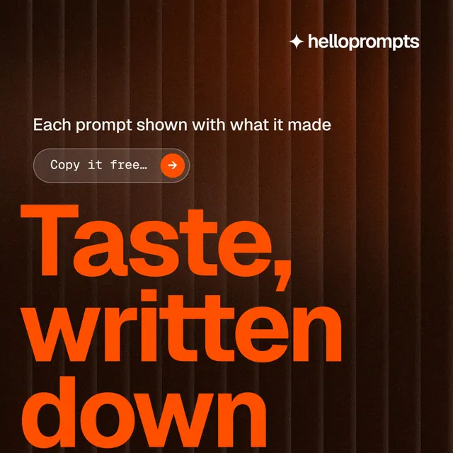 Instagram post for HelloPrompts: "The art of speaking to machines." Agentic glass style, oversized layout, dark palette in orange, black.
