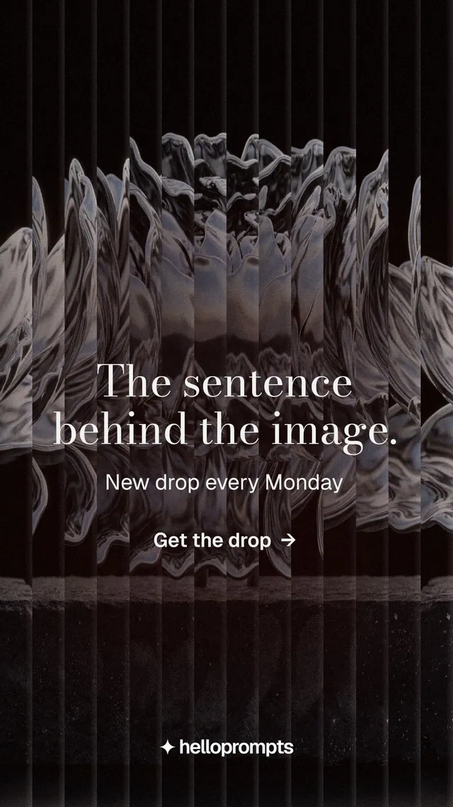 Instagram story for HelloPrompts: "The sentence behind the image." Minimal luxury style, skeleton layout, dark palette in grey, black.