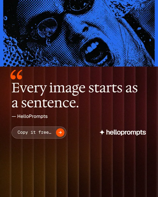 Instagram portrait post for HelloPrompts: "See the prompt. Steal the taste." Agentic glass style, quote layout, dark palette in red, black, blue.