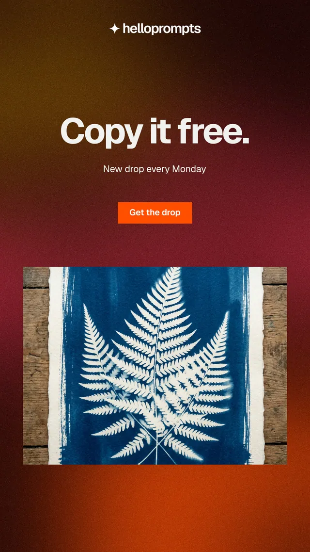 Instagram story for HelloPrompts: "Copy it free." Swiss style, centred layout, dark palette in red, grey, orange.