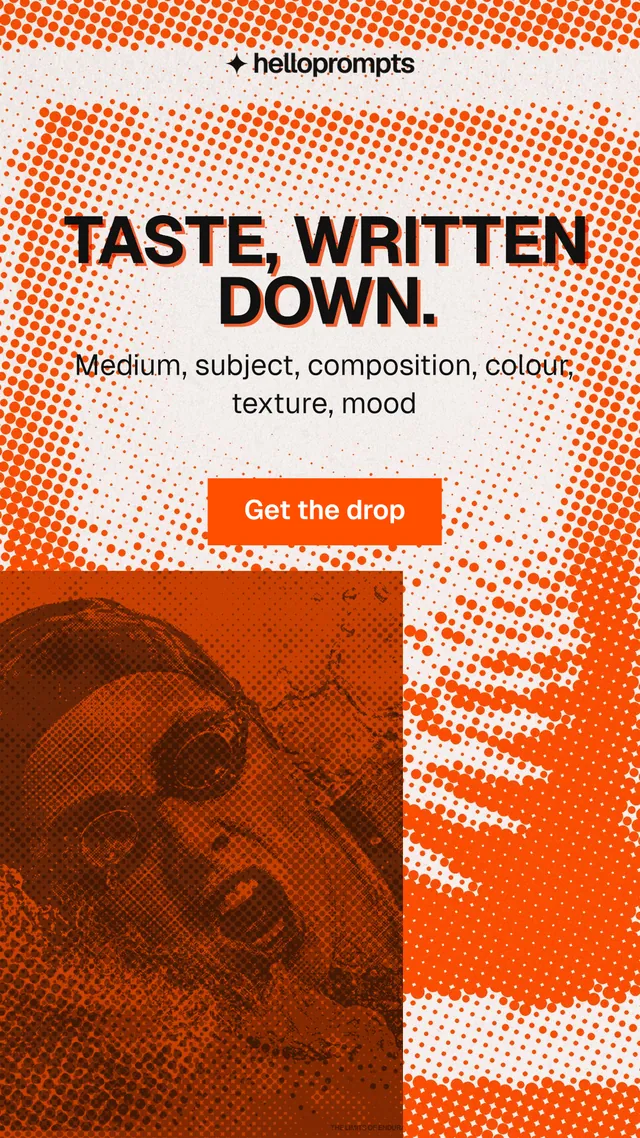 Instagram story for HelloPrompts: "Taste, written down." Retro print style, skeleton layout, light palette in orange.