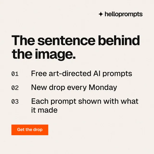 Instagram post for HelloPrompts: "The sentence behind the image." Swiss style, numbered layout, light palette in white, grey.