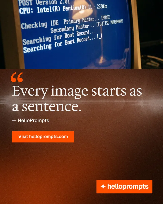 Instagram portrait post for HelloPrompts: "Copy it free." Swiss style, quote layout, dark palette in orange, black, red.