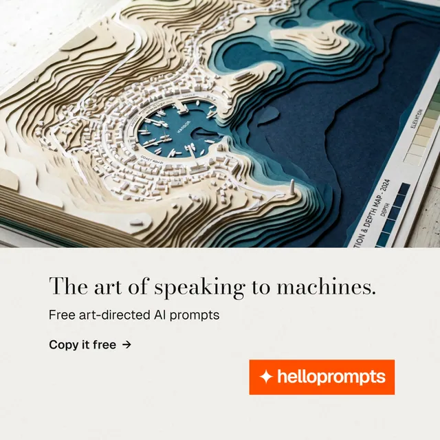 Instagram post for HelloPrompts: "The art of speaking to machines." Minimal luxury style, bottom layout, light palette in white, grey, black.