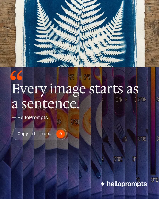 Instagram portrait post for HelloPrompts: "Taste, written down." Agentic glass style, quote layout, dark palette in blue, purple, grey.
