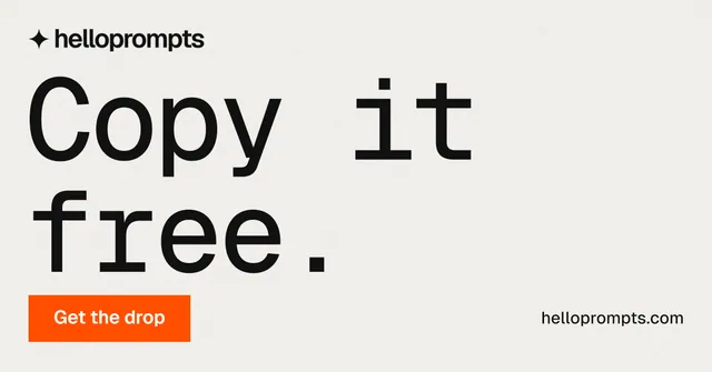 Social ad for HelloPrompts: "Copy it free." Swiss style, poster layout, light palette in white, grey.