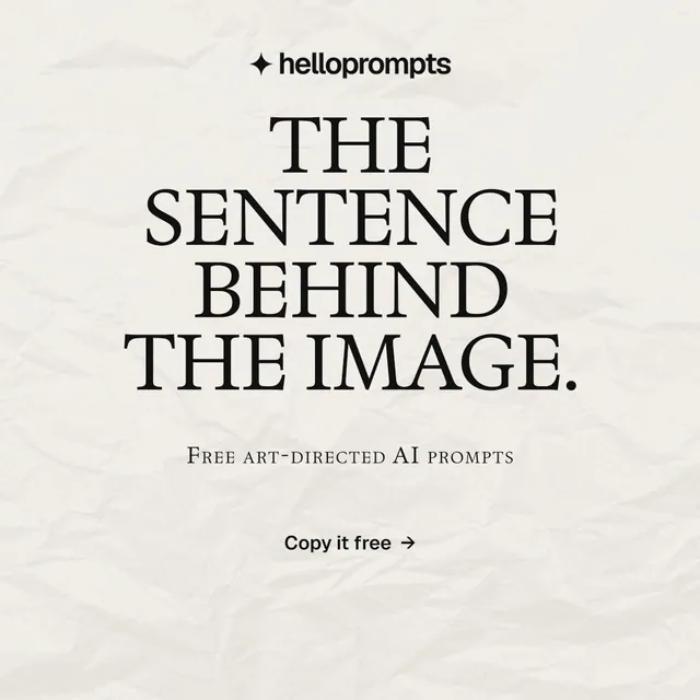 Instagram post for HelloPrompts: "The sentence behind the image." Swiss style, smallcaps layout, light palette in yellow, white, grey.