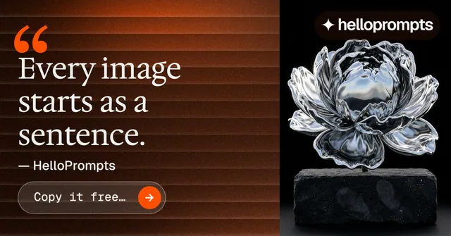 Social ad for HelloPrompts: "Copy it free." Agentic glass style, quote layout, dark palette in orange, black, grey.