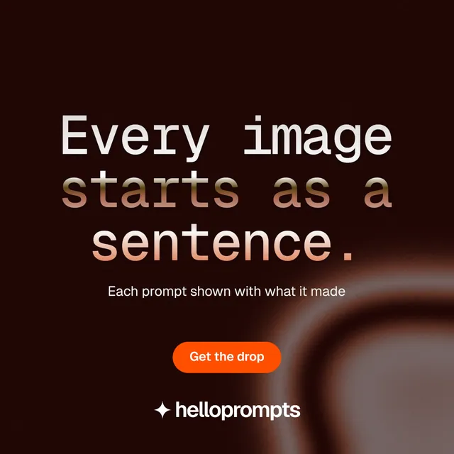 Instagram post for HelloPrompts: "Every image starts as a sentence." Y2K style, centred layout, dark palette in black, red.
