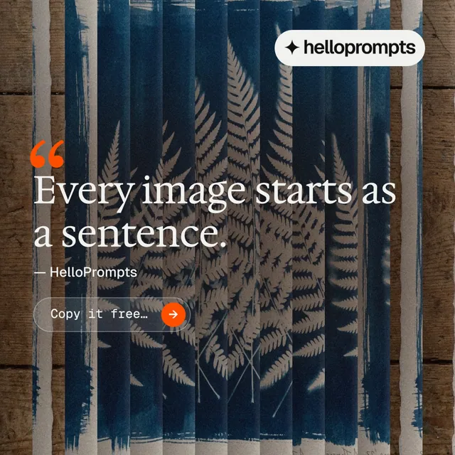 Instagram post for HelloPrompts: "The sentence behind the image." Agentic glass style, quote layout, dark palette in blue, grey, black.