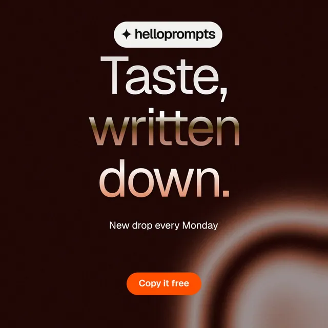 Instagram post for HelloPrompts: "Taste, written down." Y2K style, centred layout, dark palette in black, grey.